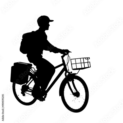 Bicycle Courier with Backpack Silhouette