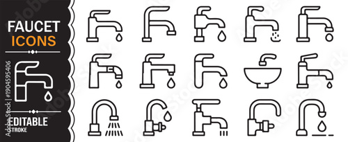 Kitchen and Sink Plumbing Linear Icons Pack