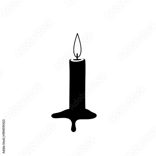 Burning Taper Candle Silhouette with Wax Drips