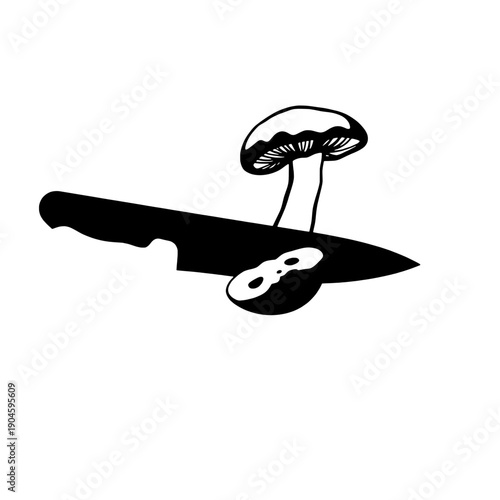 Chef Knife Slicing Mushroom Silhouette