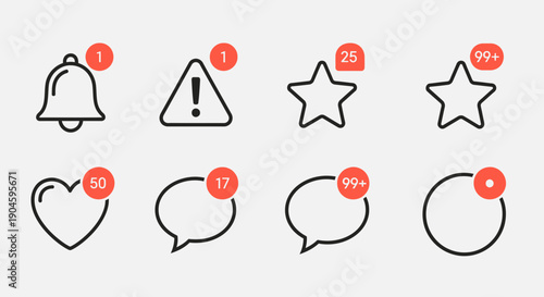 Social Media Notification Icons: Likes, Comments, Alerts, Stars