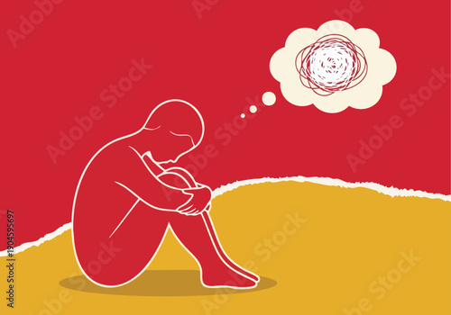 Depressed Person. Mental Health Illustration. Anxiety Concept. Emotional Distress Graphic.