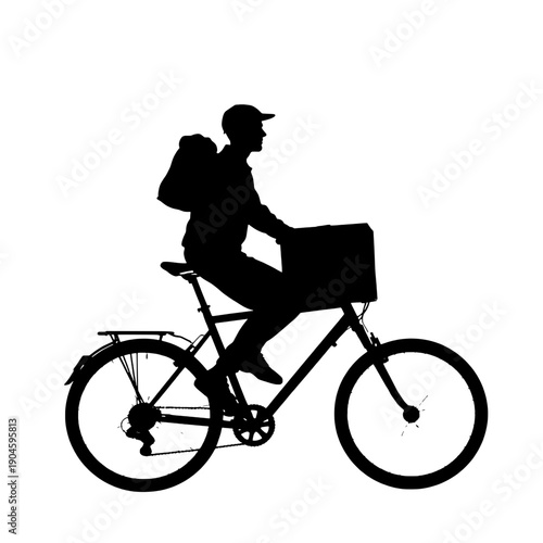 Courier Cyclist Carrying Package Silhouette