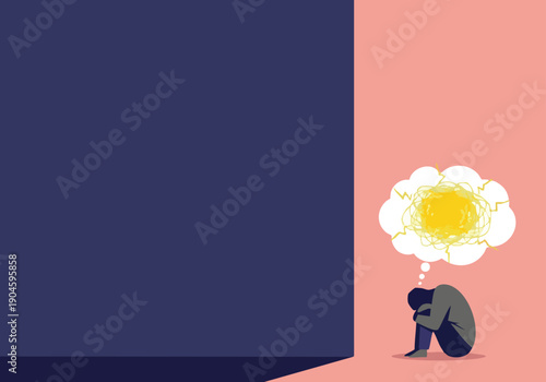 Sad person illustration. Mental health concept. Anxiety and depression. Solitude and confusion. Awareness output.