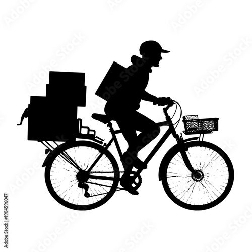 Delivery Cyclist with Full Cargo Silhouette