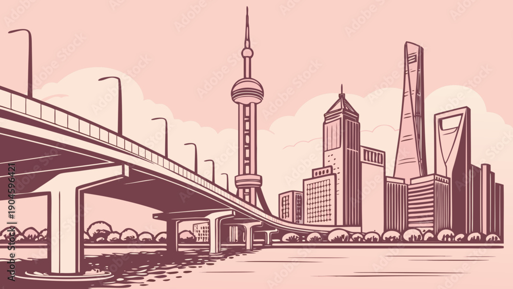 Obraz premium Modern East Asian Megacity Skyline Vector