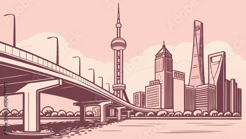 Modern East Asian Megacity Skyline Vector