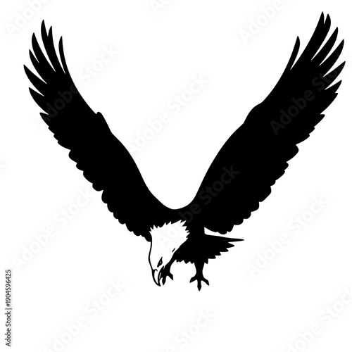 Eagle Descending Silhouette with Bent Wings