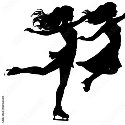 Female Ice Skater Silhouette Spinning on Ice