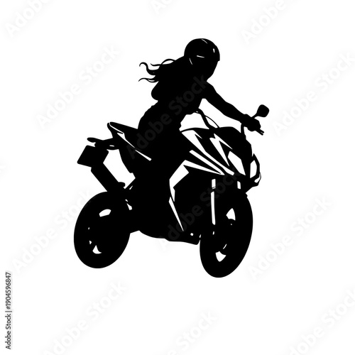 Female Motorcycle Rider Wheelie Silhouette
