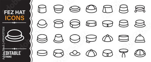 Minimal Fez Hat Line Icons Collection
