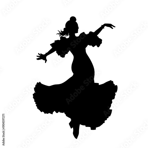 Flamenco Dancer Silhouette with Ruffled Dress