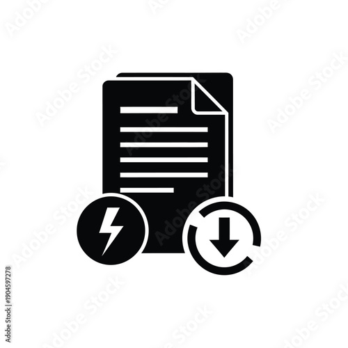 Black icon of a document with a lightning bolt and a circular arrow download symbol