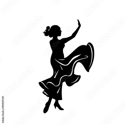 Flamenco Dancer Silhouette with Flowing Dress