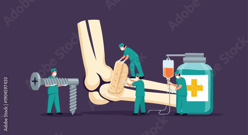 Elbow bone repair, orthopedic surgery, medical illustration, healthcare concept