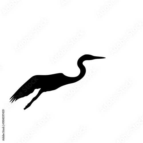 Great Blue Heron in Distant Flight Silhouette
