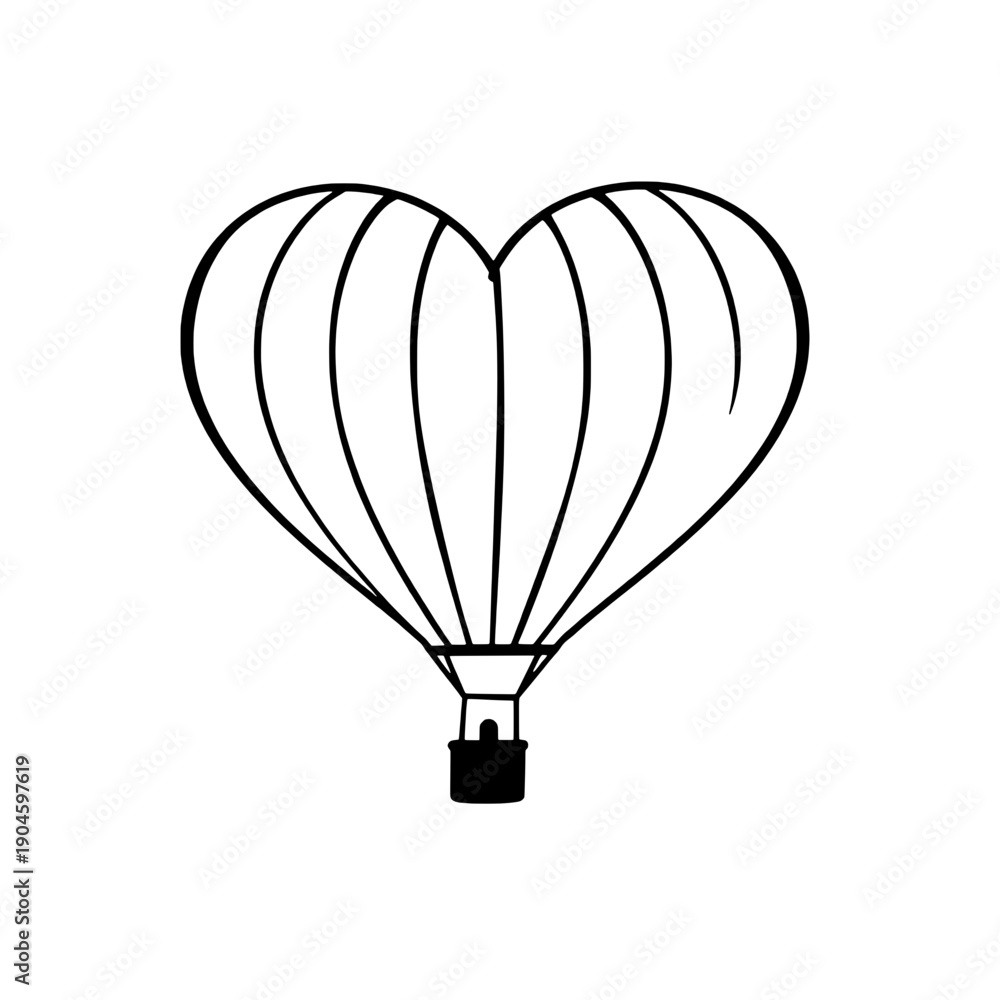 Fototapeta premium Heart Air Balloon Outline Silhouette