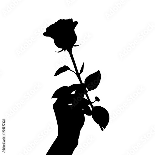 Hand Holding Rose Silhouette Vector