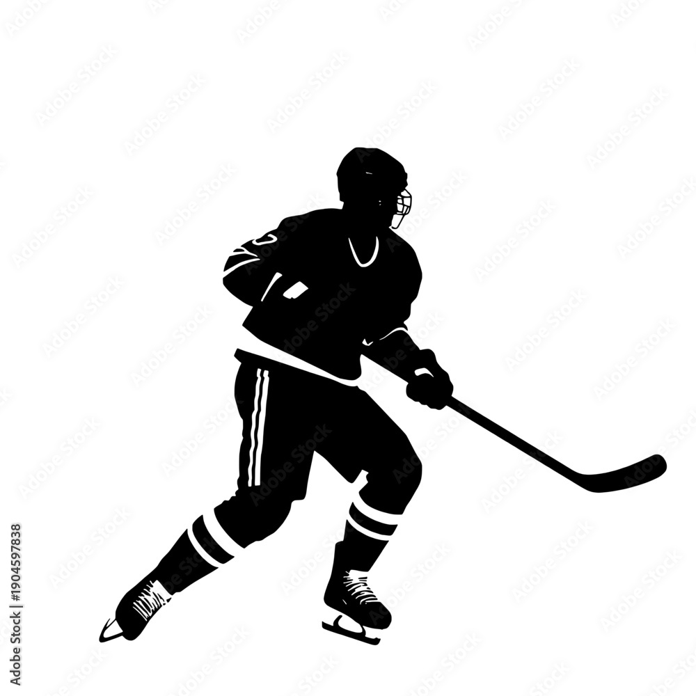 Obraz premium Hockey Player Charging Slapshot Silhouette