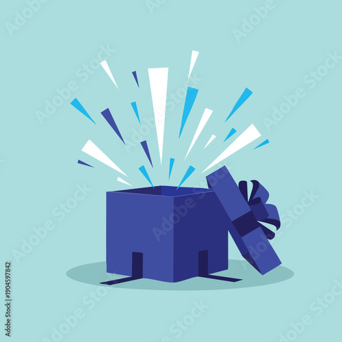 Open Gift Box. Surprise Celebration. Flat Illustration. Vector Graphic. Promotional Material.