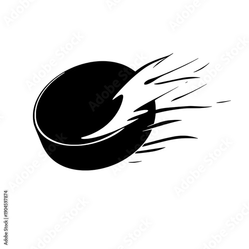 Hockey Puck Flying From Slapshot Silhouette