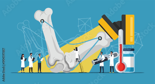 Bone Research. Medical Science Illustration. Flat Vector Art. Healthcare Innovation Concept.