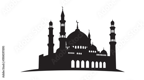 Mosque Silhouette with Minarets and Dome - Islamic Architecture Vector