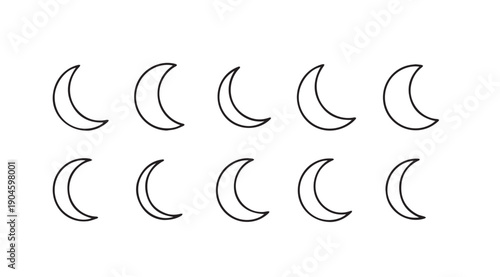 Multiple Crescent Moon Icons Outline Minimalist Simple Background Stock Media