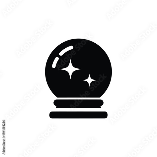 Black crystal ball icon with sparkles on a for magic and fortune telling concepts