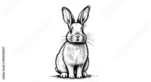 Detailed Sketch of a Rabbit Sitting Upright.