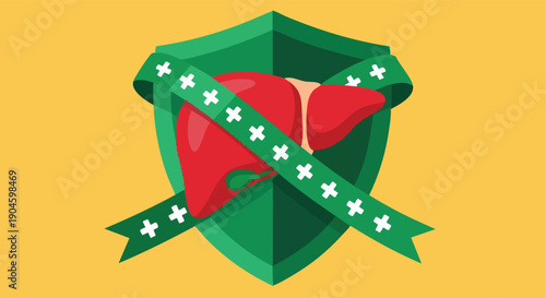 Liver Organ Protection. Medical Health Shield. Flat Design Illustration. Healthcare Symbol.