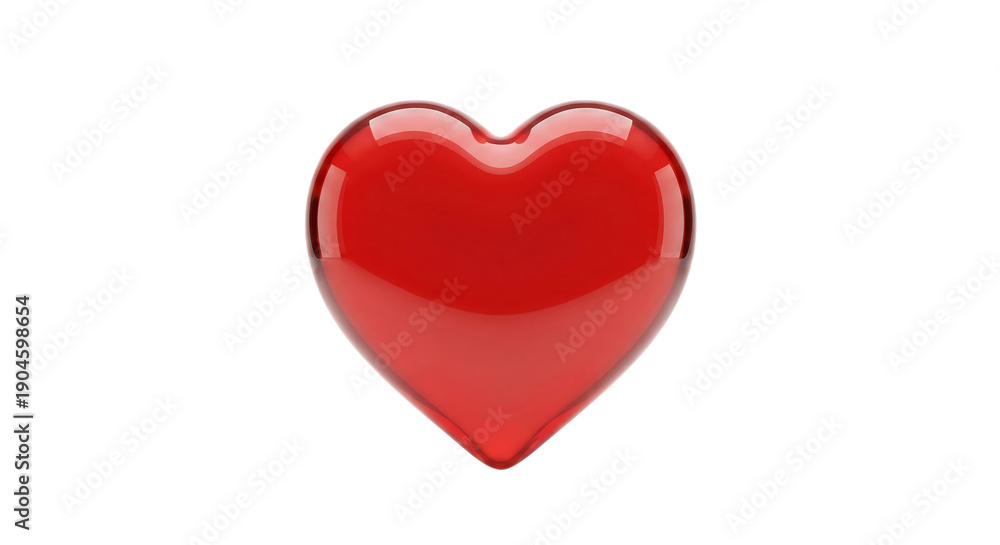 Fototapeta premium Red glossy 3d heart symbol for love and valentines day celebration romantic wedding anniversary and medical healthcare icon isolated on transparent background