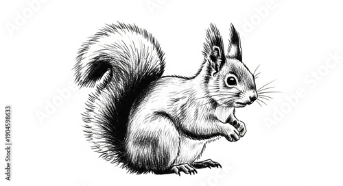 Detailed Sketch of a Red Squirrel Sitting and Holding Food.