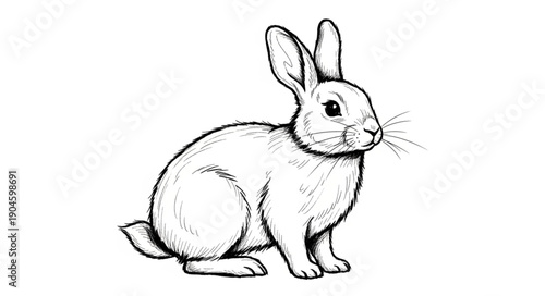 Detailed Sketch of a Cute Rabbit Sitting and Nibbling.