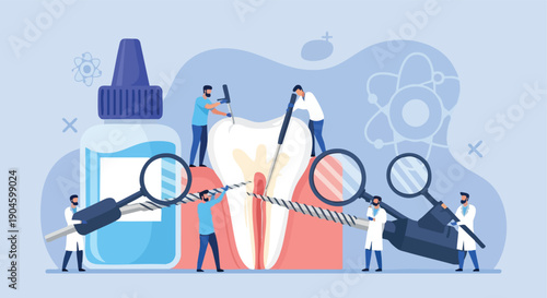 Dental Treatment Concept. Tooth Examination Illustration. Modern Dentistry. Healthcare Research.