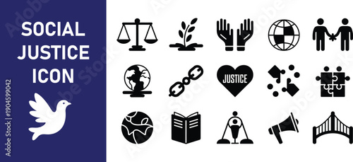 Social Justice and Law Black Solid Icon Set