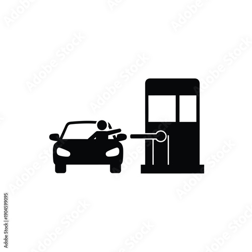A black silhouette of a person refueling a car at a gas pump station on a plain white surface