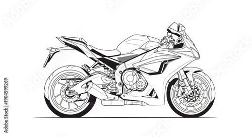 Detailed sketch of a modern sport motorcycle.