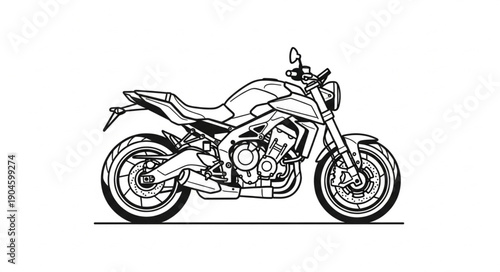 Detailed Sketch of a Modern Motorcycle Side View.