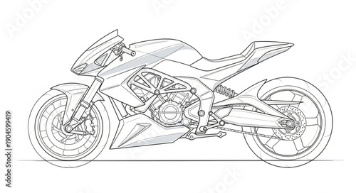 Detailed sketch of a modern sport motorcycle.