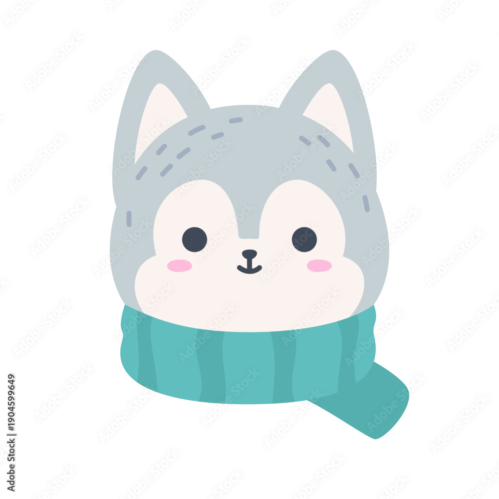 Fototapeta premium Cute Arctic Wolf Head with Scarf Winter Vector