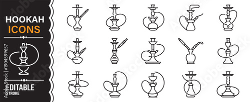 Editable Stroke Shisha and Waterpipe Symbol Icons