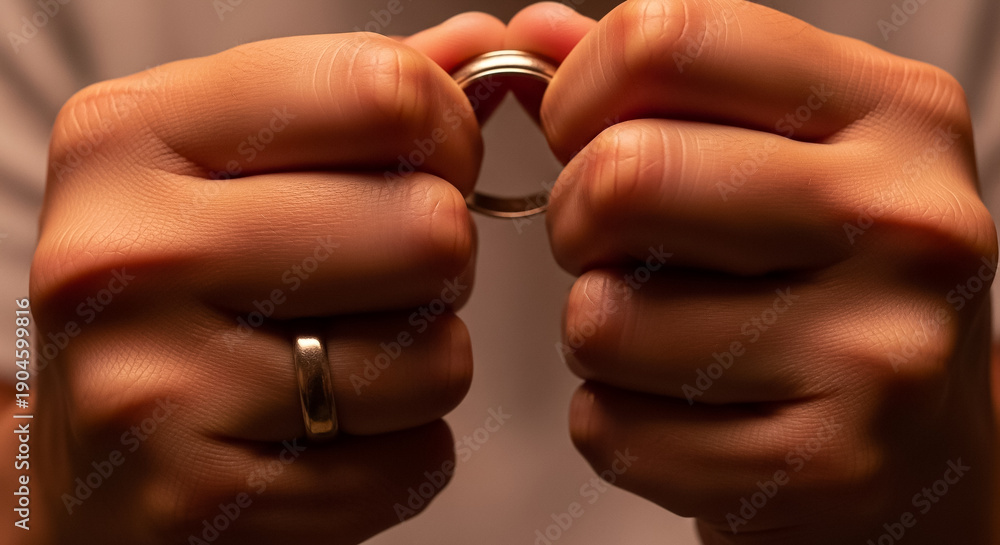 Fototapeta premium Symbol of Strength and Commitment: Gold Wedding Ring on Clenched Fist