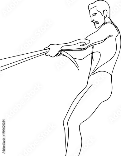 Conceptual lineal art draw of man pulling rope