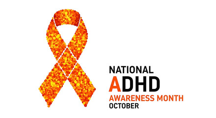 orange dotted awareness ribbon and national adhd awareness month october text on white promoting mental health advocacy.