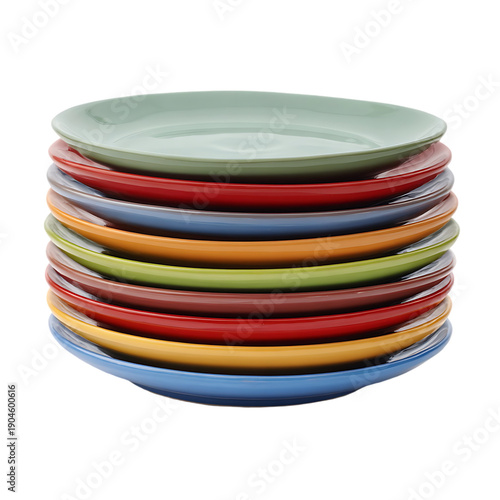 Set of stacked rainbow ceramic plates