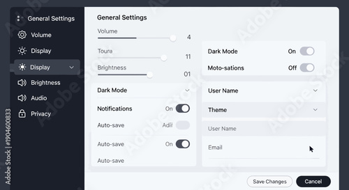User Interface Settings Screen with Dark Mode Toggle