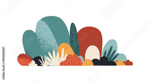Colorful Abstract Shapes and Plants Illustration.