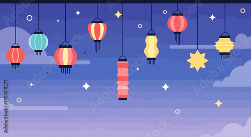 Colorful Lanterns Hanging in the Sky.