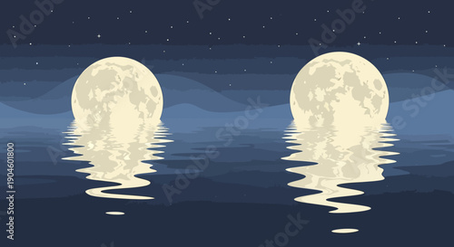 Double Full Moon Reflection on Water.